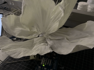 The final design of our Glowing Flower. It can light up different colors with interacted by different direction. Also, blowing on the stigma activates the humidity sensor to illuminate the it.